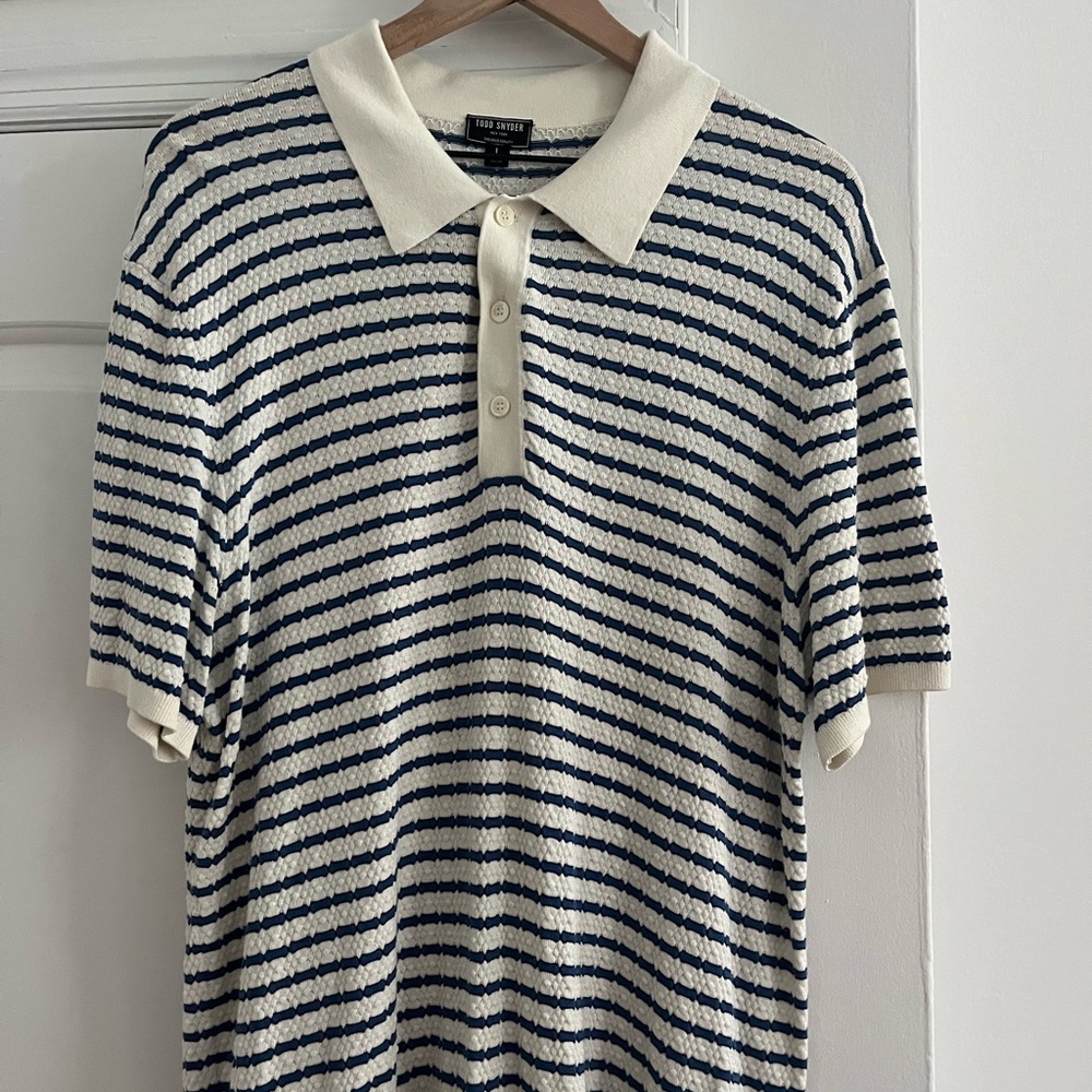 Todd Snyder Navy and Cream Striped Polo Shirt